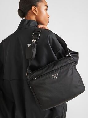 Prada Black Nylon Crossbody Bag with Detachable Pouch